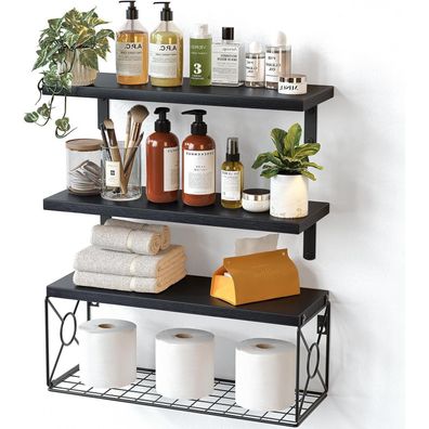 Pipishell Schweberegale Set von 3 + 1, Paulownia-Holz Wandregale für Wohnzimmer