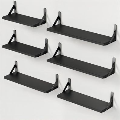 Pipishell 6er Set Wandregale aus Holz und Metall - Rustikal & Schwarz
