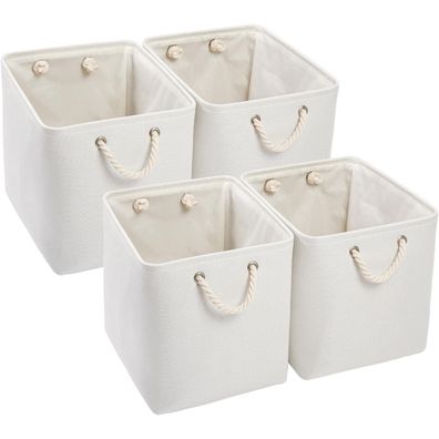 Mangata Aufbewahrungsbox Stoff, 33x38x33 cm, Weiß, 4er Pack - Großer