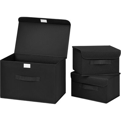 DIMJ 3er Aufbewahrungsboxen mit Deckel, faltbar, mit Griff, Stoff