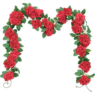 SHACOS 3 Stück Künstliche Rosengirlande 6m, Rote Rosen Kunstblumen für