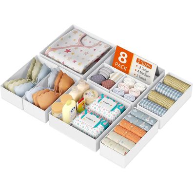 DIMJ Schubladen Organizer Set, 8 Stück faltbare Stoffboxen für Kleiderschrank