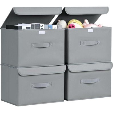 DIMJ 4er Set Aufbewahrungsboxen mit Deckel, faltbar, mit Griff, Stoff, für