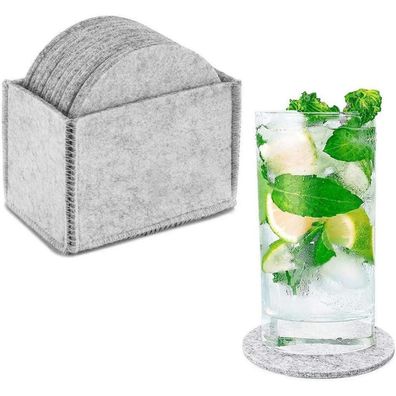alladaga Filz Untersetzer 12er Set Rund für Gläser mit Aufbewahrungsbox, 10cm