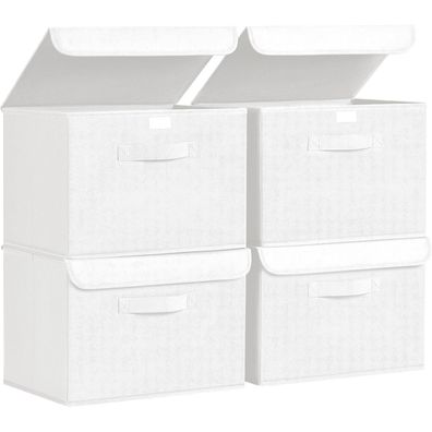 DIMJ Aufbewahrungsboxen mit Deckel, Faltbar, mit Griff, Stoff, 4 Stück, Hellweiß