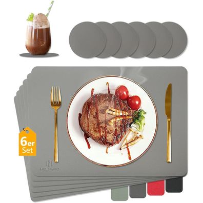 HELI MIAO Tischsets Abwaschbar Leder 6er Set mit Untersetzern, Hitzebeständig