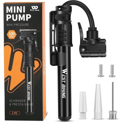 West Biking Mini Fahrradpumpe Aluminium - Tragbar, für alle Ventile, schnelle