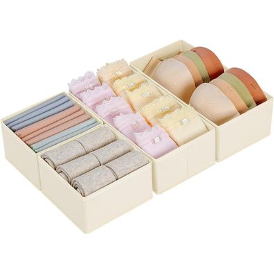 DIMJ Schubladen Organizer Set (4 Stück, Beige) - Faltbare Ordnungssysteme für
