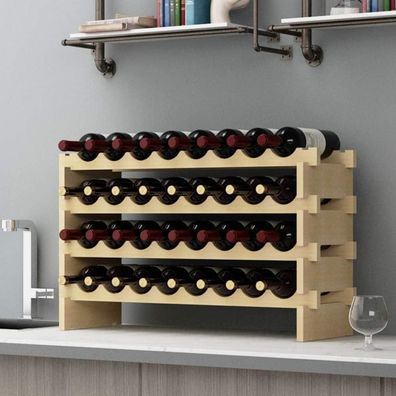 sogesfurniture Weinregal für 32 Flaschen, 4 Ebenen Holz Weinhalter Weinständer
