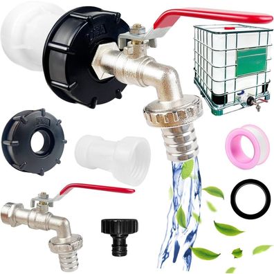 4BAOHUI IBC Tank Zubehör Set mit Auslaufhahn 3/4 Zoll, Adapter S60x6, für 1000L
