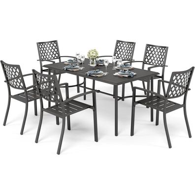 PHI VILLA Gartenmöbel Set Metall 6 Stühle mit Tisch, Wetterfest, Rechteckiger