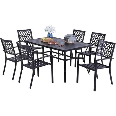 PHI VILLA 7-teiliges Terrassen-Esszimmer-Set mit 1 Metalltisch und 6