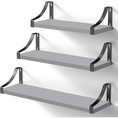 Pipishell 3er Wandregal Set aus Holz und Metall - Rustikaler Metalldraht Look