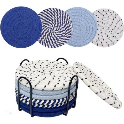 Tootesa 8er Set Handgemachte Baumwoll-Untersetzer für Gläser, inkl. Halter