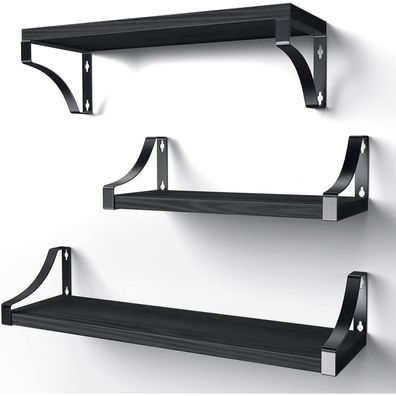 Pipishell 3er Wandregal Set aus Holz und Metall - Rustikaler Metalldraht für