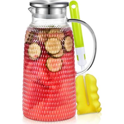 Aofmee Glaskaraffe 2.4 Liter mit Deckel - Vielseitiger Wasserkrug für Eistee