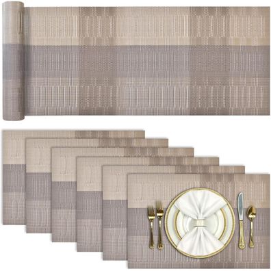 Aofmee Tischläufer und Platzsets 7er Set, Abwaschbar, PVC, rutschfest