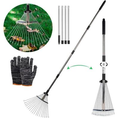 Tuibeidamai Verstellbarer Laubrechen mit Stiel 215cm, Fächerbesen Laubbesen