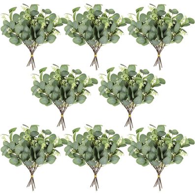 Homcomodar Künstliche Eukalyptus Zweige Deko 48 Stück, 29cm, Simulation Grün