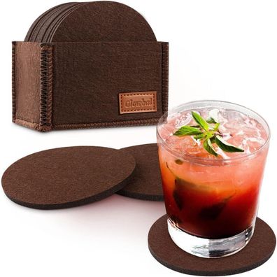 Glowbal Filz Untersetzer rund 12er Set für Gläser, Getränke, Tassen, Bar - Braun