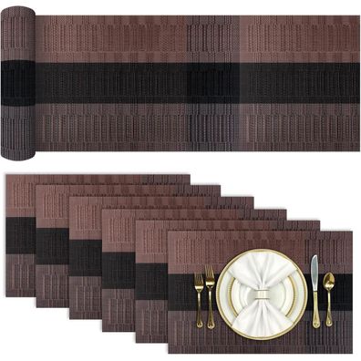 Aofmee Tischläufer und Platzsets 7er Set, abwaschbar, PVC, rutschfest
