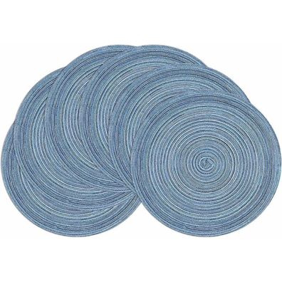 SHACOS 6er Set Tischsets Rund Abwaschbar Blau Geflochten Schmutzabweisend