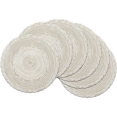 SHACOS 6er Set Tischsets Platzsets Rund 38cm Milchig Weiß Geflochten Abwaschbar