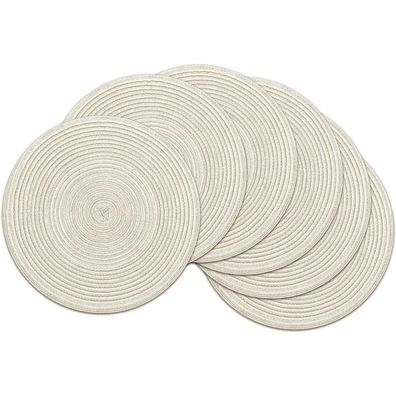 SHACOS 6er Set Platzsets Rund Abwaschbar Geflochten Hitzebeständig Creme 38 cm