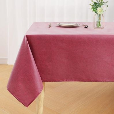Homaxy Leinenoptik Tischdecke Weinrot, abwaschbar, Lotuseffekt, 140 x 140 cm