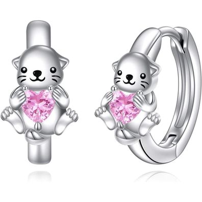 VONALA 925 Sterling Silber Creolen Ohrringe mit Tier Motiv und Rosa Zirkonia