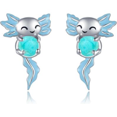 Axolotl Ohrstecker 925 Sterling Silber, Hypoallergen, Türkis, Mexikanischer