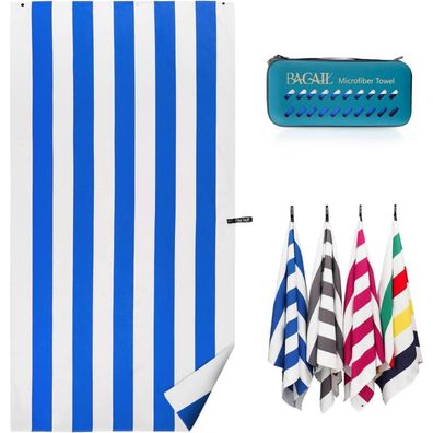 BAGAIL Strandtuch Mikrofaser XXL 180x90cm Blau Streifen - Schnelltrocknend