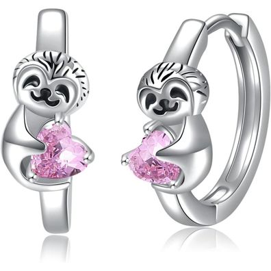 VONALA 925 Sterling Silber Creolen Ohrringe mit Tier-Motiv und Rosa Zirkonia