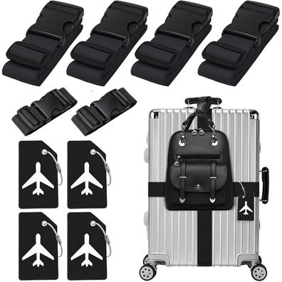 Xummi 4er Set Koffergurte & 4 Kofferanhänger & 2 Gepäckverbindungsgurte