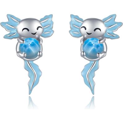 Axolotl Ohrstecker 925 Sterling Silber Hypoallergen Tier Ohrringe mit Larimar