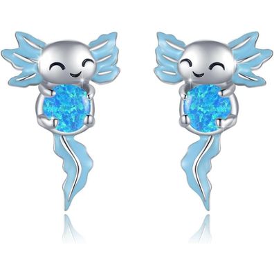 Axolotl Ohrstecker 925 Sterling Silber mit blauem Opal, hypoallergen