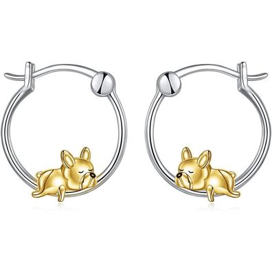 VONALA 925 Sterling Silber Creolen Ohrringe mit Französischer Bulldogge oder