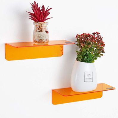Oaprire Wandregal 2er-Set aus Acryl, 23cm, ohne Bohren, mit Kabelclips - Orange