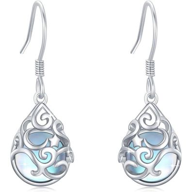 925 Sterling Silber Damen Mond Ohrringe, Mondstein/Kristall, Hypoallergen
