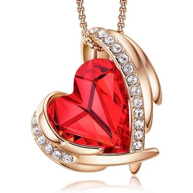 CDE Damen Halskette Rosegold Herz mit Kristall, Elegante Geschenkverpackung für