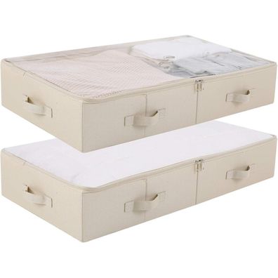 Amonsen 2er-Pack Unterbettkommoden aus PVC mit Deckel, Beige, 85x43x15cm