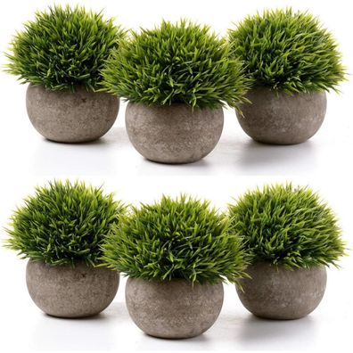 T4U Künstliche Topfpflanze Gras Bonsai, 6er-Set klein, für Zuhause, Büro, Deko
