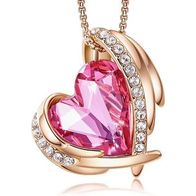 CDE Damen Halskette Rosegold Herz mit Kristall Anhänger, Elegante