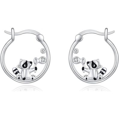 925 Sterling Silber Tier Creolen Ohrringe - Schildkröte, Pinguin, Waschbär
