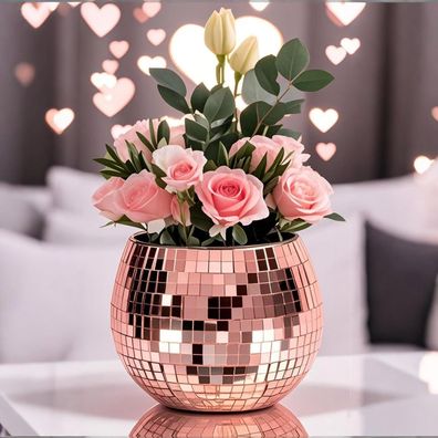 Qiumyanlod Discokugel Blumentopf Rosegold Glas Spiegel, Klein Deko Topf