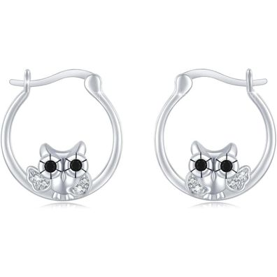 925 Sterling Silber Eule Creolen Ohrringe - Tier Schmuck Geschenk für Frauen