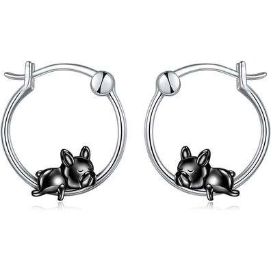 VONALA 925 Sterling Silber Creolen Ohrringe mit Französischer Bulldogge oder