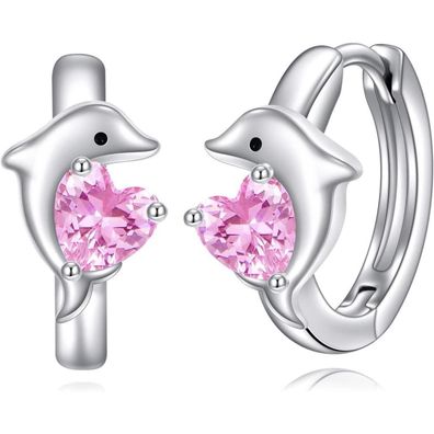 VONALA 925 Sterling Silber Creolen Ohrringe mit Tier-Motiven und Rosa Zirkonia