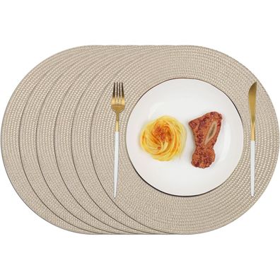 Homcomodar Tischsets Rund 6er-Set, 34cm, Abwaschbar, Hitzebeständig, Khaki
