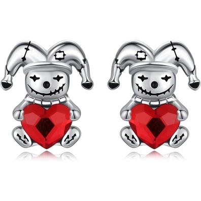 Trishula S925 Sterling Silber Clown Ohrringe mit rotem Kristall, hypoallergen